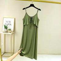 Camisón modal de verano: estilo con tirantes, diseño de línea A suelto y adelgazante, vestido largo con capa interior fina, falda elegante para el hogar de talla grande - details 1