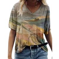 Camisetas con cuello en V para mujer, Tops con estampado artístico 3d, camisetas holgadas de manga corta, ropa de calle de verano, ropa informal de gran tamaño para mujer - details 2