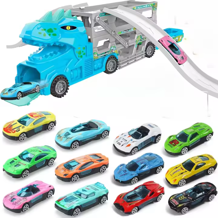 Dinosaur Truck Car Transporter Toys for Kids 2 3 4 5 6 7 Year Old, Dino Monster Transporter Truck Toy Car Set with 12 Cars - 1