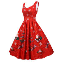Women vintage spaghetti strap floral print high waist elegant sleeveless a-line party midi dress - details 64