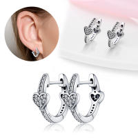 Pendientes de aro para mujer, pendientes de aro de corazón pavimentado de Plata de Ley 925 para mujer, pendientes, regalos de joyería - details 4