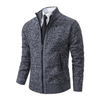 Autumn And Winter New Jersey Men's Casual Sports Coat Solid Color Stand Collar Wweater Grab Fleece Warm Zipper Cardigan - details 5