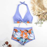 Bikini abierto con estampado de hojas retro en talla grande, conjunto de traje de baño de dos piezas con correas estables para mujer - details 69
