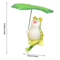 Adorno de escritorio, estatuilla de rana de resina, estatua de rana de jardín de dibujos animados con hoja, adorno de rana 3D, decoración de patio, césped - details 0