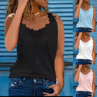 Camiseta sin mangas de encaje con cuello en V para mujer, ropa informal holgada para fiesta, 2024 - details 1