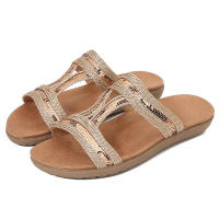 Sandalia grande hueco fondo plano agua diamante arrastrando sandalias viento bordado cómodos zapatos de mujer verano - details 2