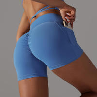 Hamidou-pantalones cortos de gimnasio cruzados para mujer, pantalones cortos de Yoga con bolsillos, mallas de entrenamiento para mujer, pantalones cortos de cintura alta, realce de glúteos - details 3