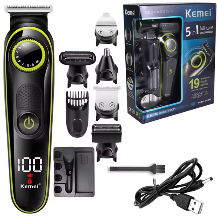 Afeitadora y recortadora de barba Kemei 696 para hombres ajustable eléctrica para cuerpo peruño nasal y aurales fuente de alimentación AC/Batería - 1