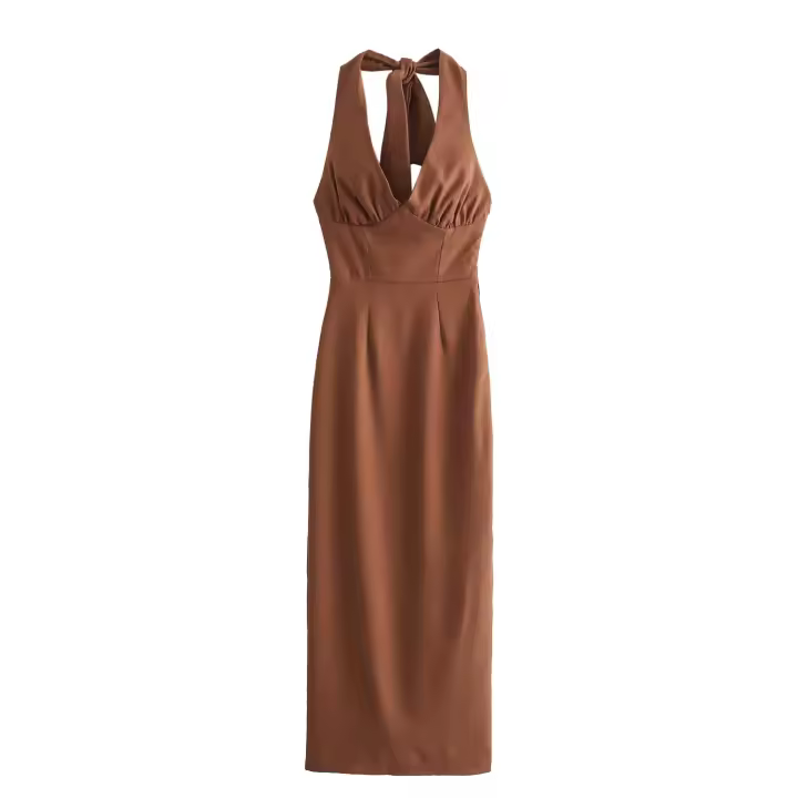 Vestido camisola largo elegante 2025, moda sin espalda, sin mangas, vestido ajustado de fiesta para mujer - 1
