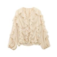 2025 Loose Floral Long Sleeve with Decorative Layered V-Neck Summer Novelty Simple Temperament Shirt for Women - details 3
