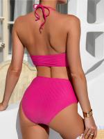 Bikini de Cintura Alta 2025 Traje de Baño de Halter para Mujeres Traje de Baño Sólido - details 14