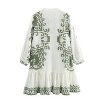 OUWU- novedad de verano moda Casual mujer estilo de vacaciones cuello redondo manga larga borla encaje hasta vestido estampado - details 2