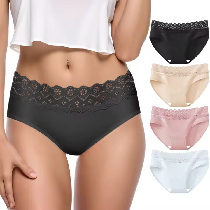 4 calzoncillos de encaje sin rastro de seda de hielo europea, ropa interior de encaje sexy para mujer, paquete múltiple en un solo estilo - 1