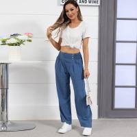 Pantalones largos sueltos de lino y algodón de pierna ancha para mujer con cintura elástica informal de primavera y verano - details 1