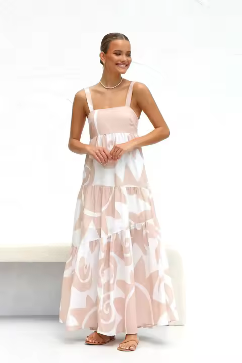 Vestidos largos de playa estampados para mujer, vestido largo bohemio con tirantes finos para vacaciones, informal, A-e, verano 2024 - 1