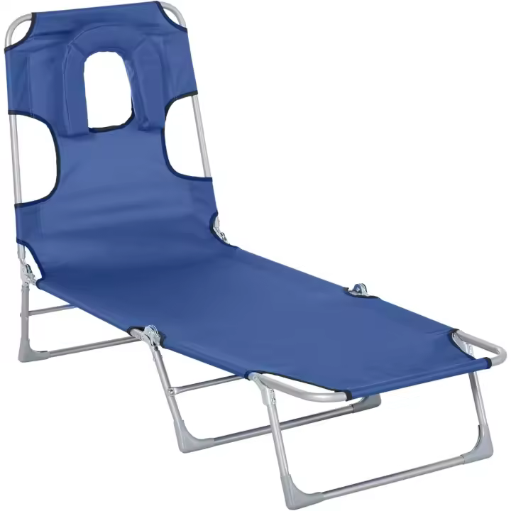 Silla de Jardín Plegable azul Respaldar ajustable en 5 niveles para Playa 182x56x28 cm - 1