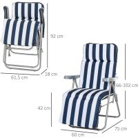 2 Tumbonas Plegables Jardín Sillas Gravedad Cero Acero con Cojín Acolchado Respaldo Ajustable en 5 Posiciones y Reposapiés 60x75x50102 cm Rayas Azul - details 5