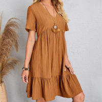 Vestido holgado informal de manga corta para mujer, Color sólido, novedad de 2024 - details 7
