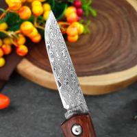 Cuchillo Plegable De Acero Damasco Con Mango De Madera Herramienta De Cocina Multifuncional Para Cortar Carne Y Frutas Cuchillo De Sellección - details 5