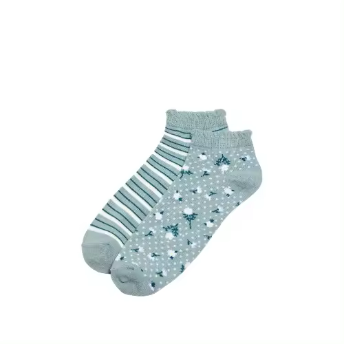 Paquete de 4 calcetines cortos estampados de rayas y flores - 1