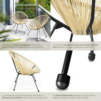 Conjunto de 2 Sillas Jardín Exterior Estilo Acapulco, Conjunto Sillas Terraza de Acero, Resistente a Intemperie, Hilos de Polietileno y Topes en Patas, Hasta 120kg, Interior/Exterior - negro - details 13