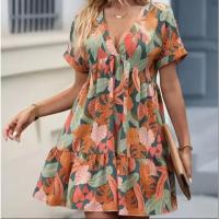Primavera y verano nuevo vestido plisado suelto con cuello en V de color sólido para mujer - details 1