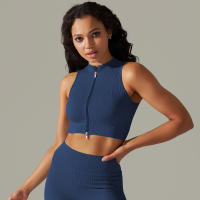 Hamidou-Sujetador deportivo con cremallera para mujer, Top de Yoga, chaleco de sudor, chaqueta de entrenamiento para correr, chaquetas sin mangas para correr, Tops cortos elásticos ajustados - details 44