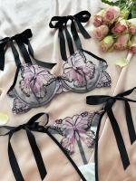 Conjunto de ropa interior de malla transparente con tirantes bordados de mariposa para mujer, lencería Sexy, ropa de realce, novedad - details 16