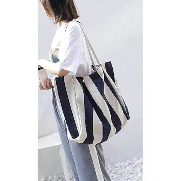 Bolso de hombro con flecos de moda, bolso de lona para mujeres y niñas, bolso de mano Hobo a rayas - 1