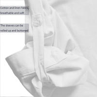 Camisa de lino de manga larga para hombre, camiseta de lino suelta, top informal, color sólido, camisa de verano regular - details 2