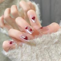 10Pcs Uñas Postizas De Acryl Para Mujer Estilo Corto Hechas a Mano Diseño De Corazón Rojo Uñas Postizas De Manicura Wearables Tamaño XS - details 3