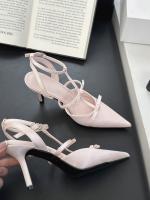 Sandalias Platas de Tacón Alto para Mujer Punta Afilada Francesa Diseño de Bolsa de lazo Viento de Cabeza Moda de Alta Noche - details 16