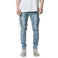 Jeans Skinny Ruptured Moda Callejera Para Hombres Con Multiple Bolsillos Largos Cargadores Elásticos Suaves De Denim Slim Fit Pantalones De Verano Y Otoño - details 6