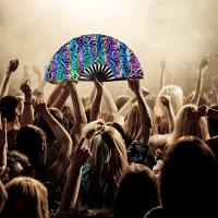 Rave Hand Fan Abanico plegable grande de bambú, abanico de mano plegable con brillo UV, abanico de mano para hombres/mujeres, abanico de mano para EDM, club, festival, concierto, baile, discoteca, carnaval - details 2