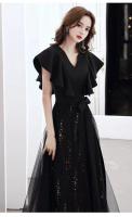 Vestido de Gala Negro Elegante Largo, Delgado, Estilo Francés, Lujo Ligero, Vestido de Niche de Alta Gama Perfecto para Reuniones Anuales, Exámenes de Arte - details 11