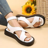 Women's Fashion Criss Cross Flat Sandals Color Solid Slingback Open Toe Shoes Strappy Back Buckle Summer Shoes - details 6