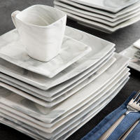 MALACASA-vajilla de porcelana gris Mármol, 30/60 piezas, con postre/sopa/plato de cena/taza/platillo, servicio para 12 - details 14