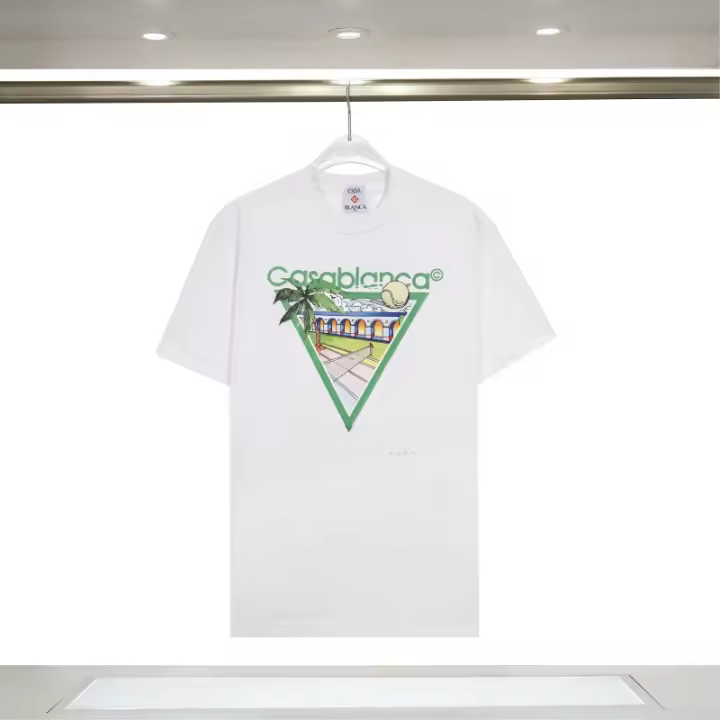 Camiseta Deportiva de Algodón Puro para Hombres Cuello Redondo, Estampado de Logotipo Delantero, Estilo Casual para el Verano - 1
