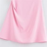 Vestido corto de verano rosa simplicidad con cuello redondo material de poliéster moda para mujer - details 5