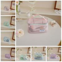 Bolsa de cosméticos de malla de Color sólido, bolsa de almacenamiento de gran capacidad, bolsa de maquillaje transparente, estuche organizador, bolsa de aseo, bolsa de maquillaje con almohada - details 0