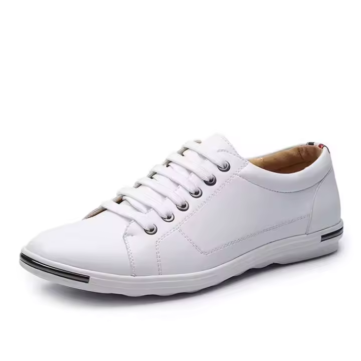 Zapatos grandes para hombre con cordones, informales, blancos, deportivos, de cuero, suela suave, transpirables, sencillos, de corte bajo, para caminar, para jóvenes - 1