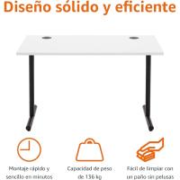 Escritorio simple para oficina en casa, escritorio para PC, parte superior blanca y marco negro, rectangular, fácil de montar, 120 x 60 x 73,6 cm - details 4