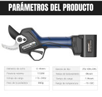 Tijeras de podar eléctricas PRU45PLUS de 25,2 V, tijeras para ramas de litio, cortasetos de ramas altas, tijeras de podar eléctricas Fruittree - details 1
