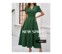 Primavera Verano elegante cintura con cuello en V Color sólido vestido de manga corta moda mujer - details 1