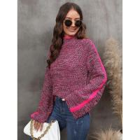 Suéter de punto corto para mujer, jersey de cuello alto, colores mezclados, empalme, estilo coreano, recién llegado - details 0