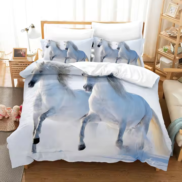 Juego de cama 3D The Horse, funda nórdica con funda de almohada, ropa de cama doble Queen King, ropa de cama - 1