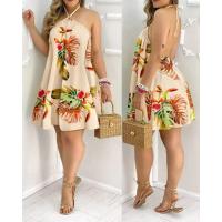 Vestido holgado de verano con tirantes en los hombros y cuello para mujer, falda corta con estampado digital - details 4