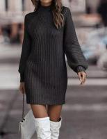 Vestido corto de ganchillo para mujer, minivestido de punto de cuello alto, holgado, de manga larga, estilo Retro, talla Xxl - details 1