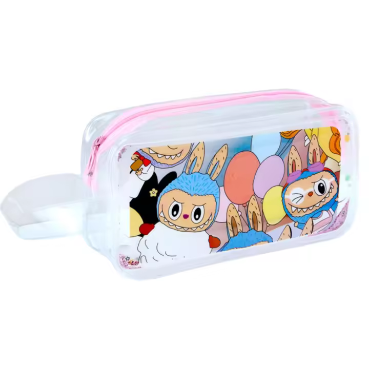 Estuche escolar con purpurina líquida (personaje Labubu) - Mochila infantil grande, impermeable y con estampados adorables - 1