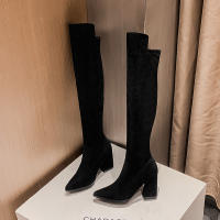 Botas de rodilla tacones altos no tubo nuevo otoño e invierno gamuza botas de tacón grueso pequeñas botas altas - details 23